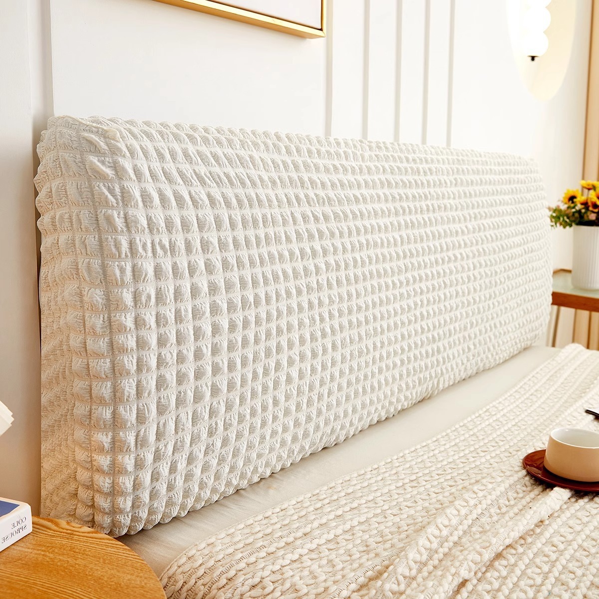 Modern Simple Seersucker Bed Cover Dust-proof Non-slip Wear-resistant Bed Cover Household Wooden Bed Backrest Dust Cover