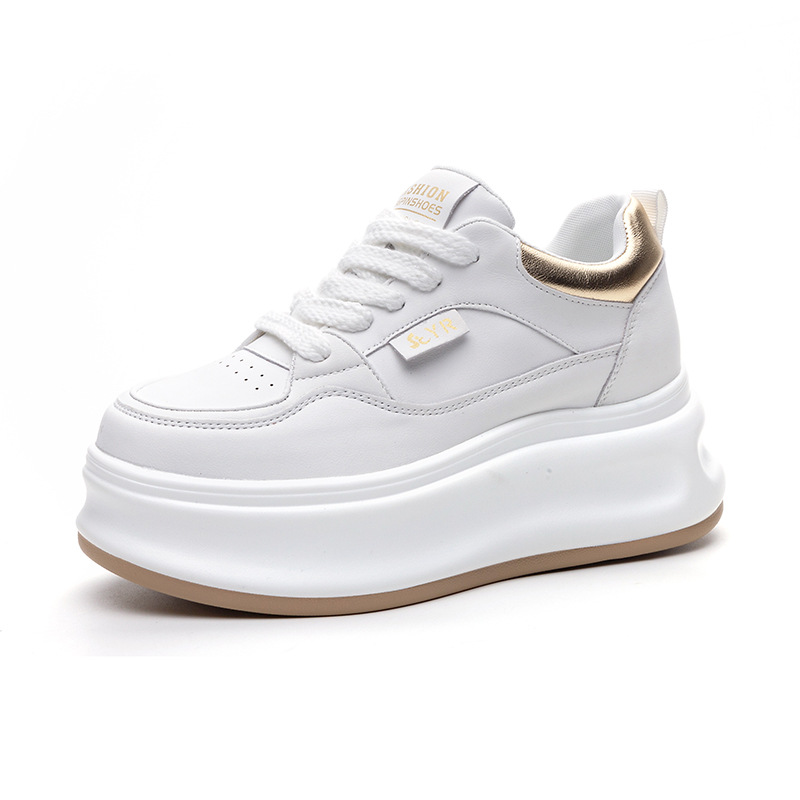 Picture of White Shoes 2025 Spring New Leather Inner Heightening Casual Thick-Soled Student Shoes Wedge Heel Comfortable and Fashionable Women's Shoes