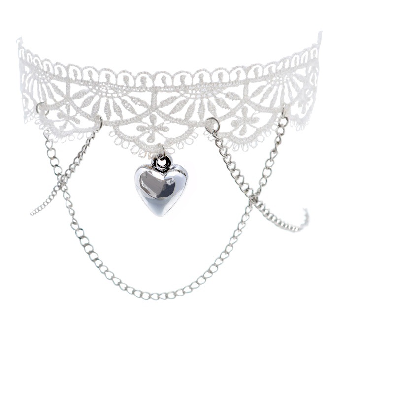 Hot Girl Necklace Pure Lust Style White Lace Female Choker Super Fairy Sweet Tassel Heart Sexy Neck Chain Clavicle Chain