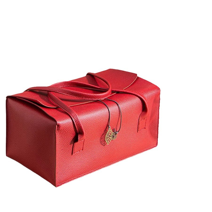 Picture of in stock High-grade Leather Red Wine Gift Box Double Pack Accompanying Gift Big Fortune Bag Business Gift Wine Packaging Box