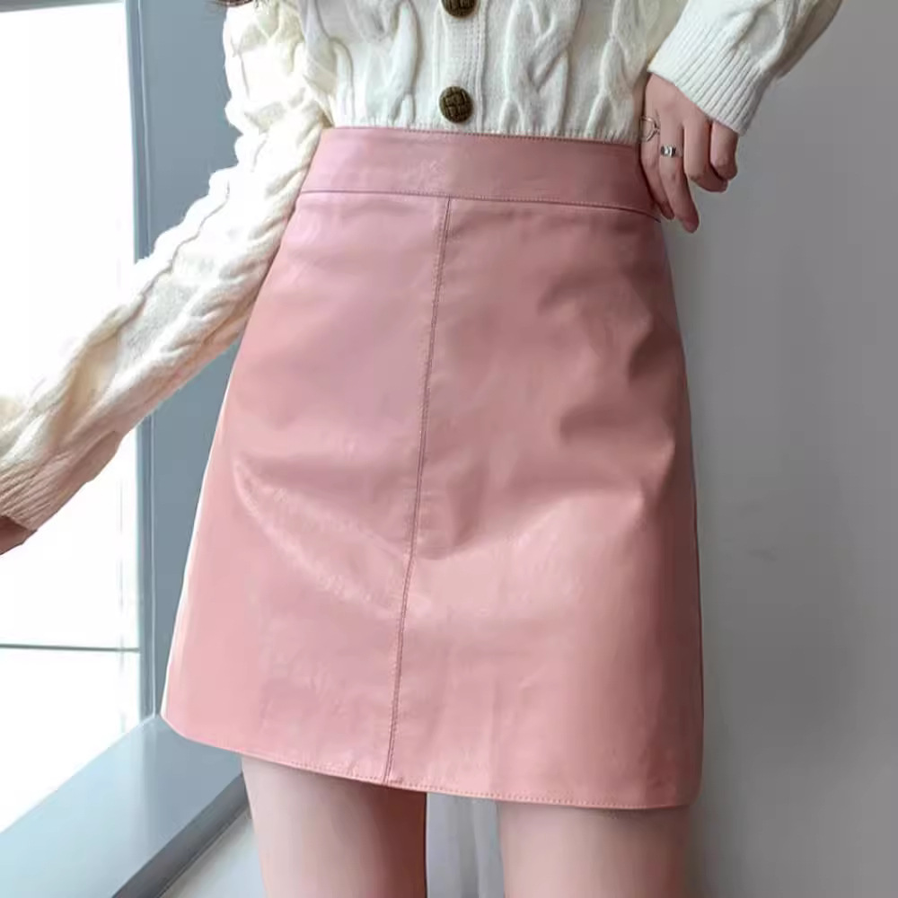 2024 New Autumn and Winter Sweet and Spicy Style Black Pu Leather Skirt High-Waisted Slimming A-Line Short Skirt Bodycon Skirt
