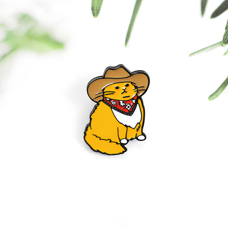 Picture of Japanese cartoon cowboy hat yellow cute cat creative clothing all-match accessories metal badge