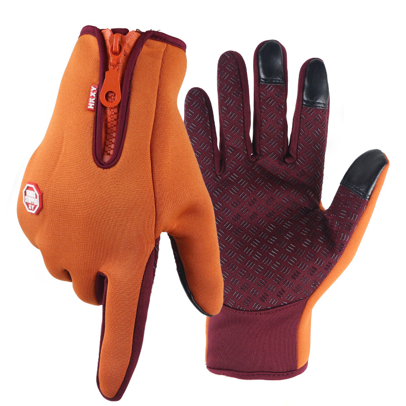 Picture of Touch Screen Gloves Winter Warm Fleece Gloves for Men and Women Cycling Outdoor Sports Non-Slip Snow Mountaineering Zipper Motorcycle