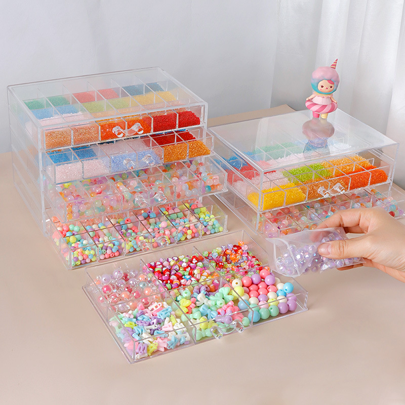 Glass Beaded Transparent Storage Box Plastic DIY Beads Jewelry Multi-Layer Partition Glass Beaded Jewelry Accessories Box