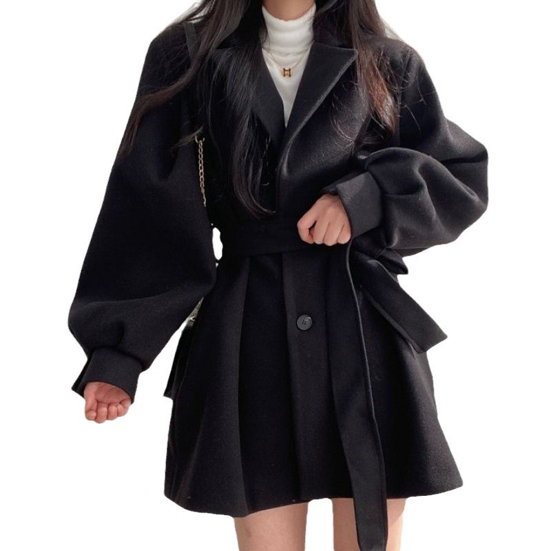 Picture of 2024 New Autumn and Winter Wear Strap Elegant Small Men's Dress Collar Hepburn Style Mid-length Woolen Coat Jacket