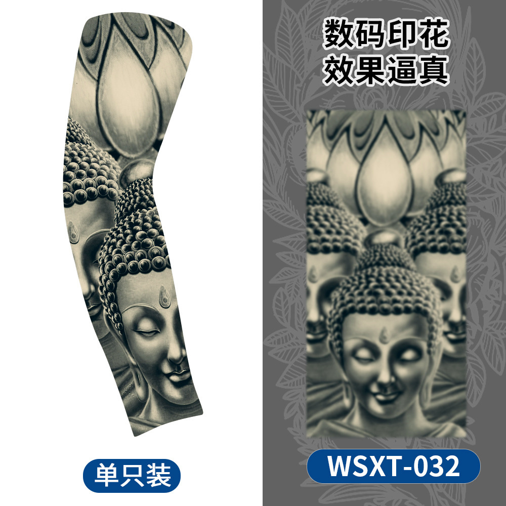 Picture of Summer Riding Sunscreen Tattoo Sleeve Simulation Tattoo Quick-drying Arm Protector Outdoor Sports Sunshade Breathable High Elastic Ice Sleeve