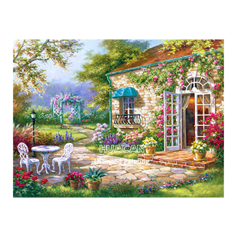 Picture of 5d diamond painting 2021 new full diamond back garden living room handmade crystal dot stick diamond brick sticker cross stitch