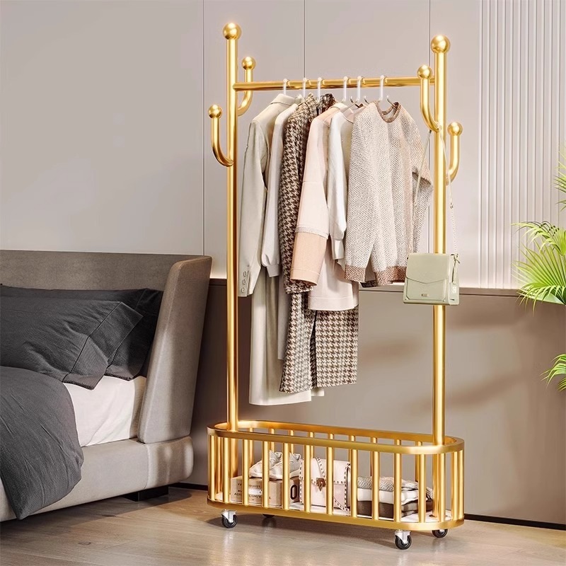 Clothes Rack Floor-Standing Bedroom Clothes Rack Removable Wheeled Home Living Room Internet Celebrity Light Luxury Clothes Drying Rack Simple Coat Rack