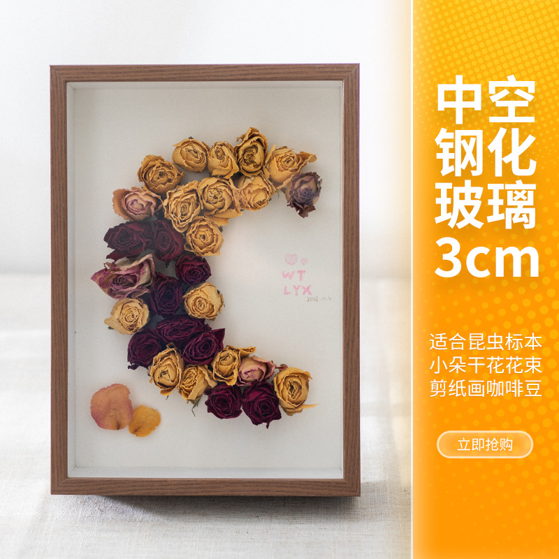 Picture of Stereo Hollow Glass Specimen Frame 7 Inch Handmade DIY Dried Flower Photo Frame Insect Clay Model Set Table Picture Frame Mounted