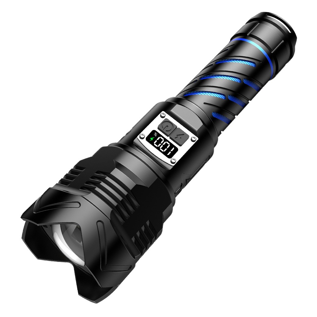 Cross-border new upgraded digital display flashlight charging super bright double-open outdoor special telescopic flashlight