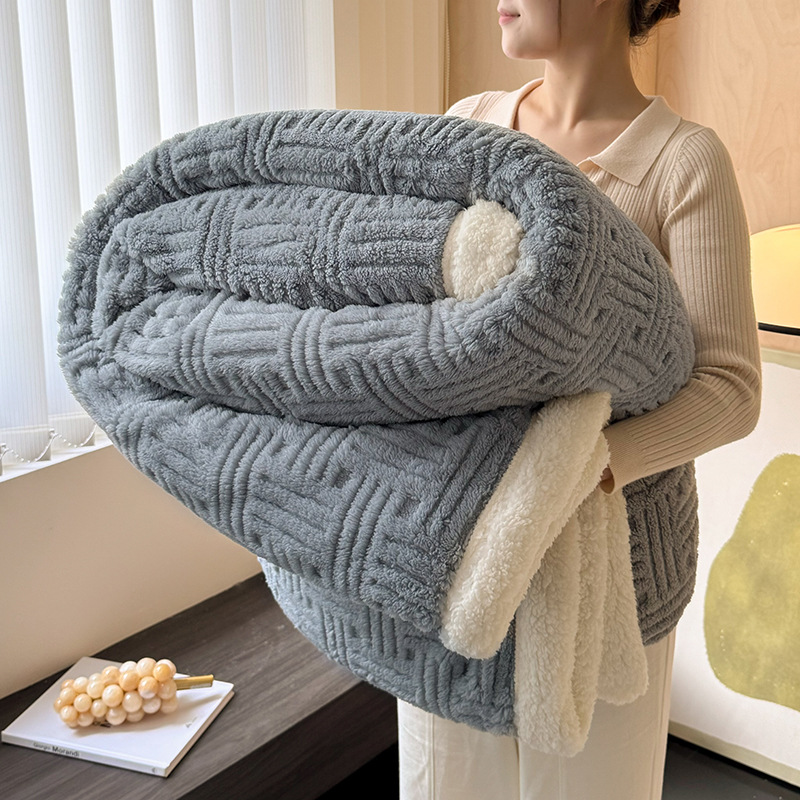 Picture of Double-layer Blanket Winter Office Shawl Blanket Single Double-sided Coral Fleece Sofa Blanket Children Nap Blanket