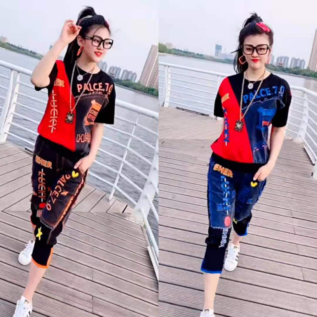 Summer New Short-sleeved Stitching Internet Celebrity Suit Women's Elegant Fashionable Western Style Slimming Large Size Fried Street Two-piece Suit