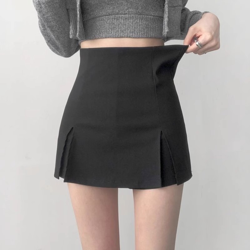 2025 Black Bust Pants Skirt Female Summer Spice Girls Slim Split Hip Small Stretch High Waist Shorts Skirt