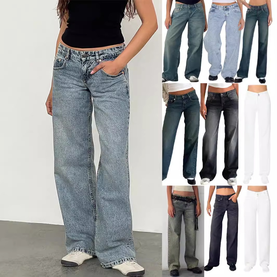 Cross-Border Exclusive for European and American Women's Denim Amazon Aliexpress Temu New Women's Straight Jeans