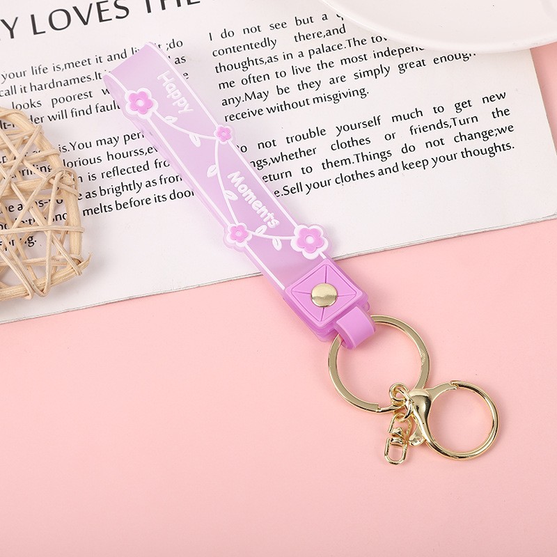Picture of Transparent candy color soft rubber leather rope keychain small fresh flower creative small accessories cute women's exquisite hand strap