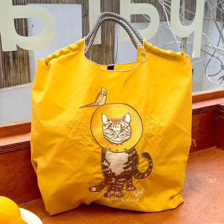 Picture of Japanese homemade ball chain eco-friendly shopping bag nylon embroidered hand canvas bag nylon shopping bag