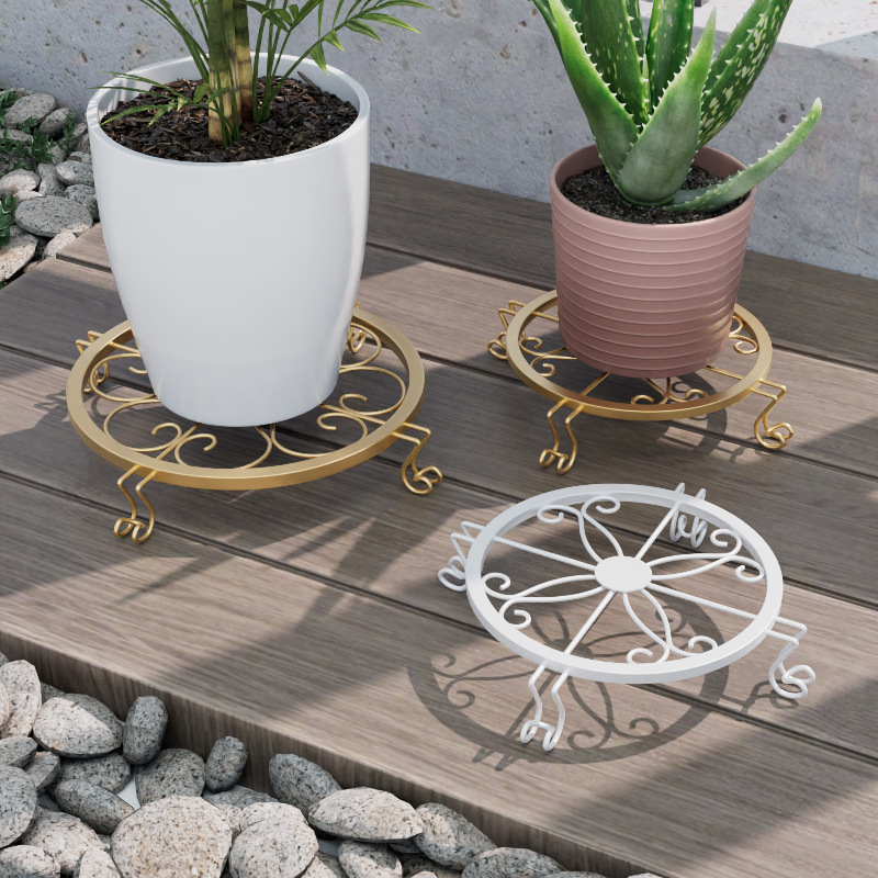 Balcony floor-standing iron flower shelf indoor and outdoor simple flower pot storage rack small green radish pot base flower bracket