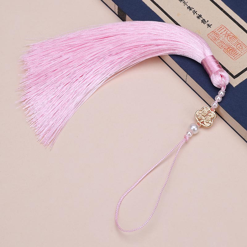 Picture of Pearl Fan Ancient Style Tassel Waist Pendant Fan DIY Tassel Chinese Han Dynasty Cheongsam Car Hanging Tassel Pendant
