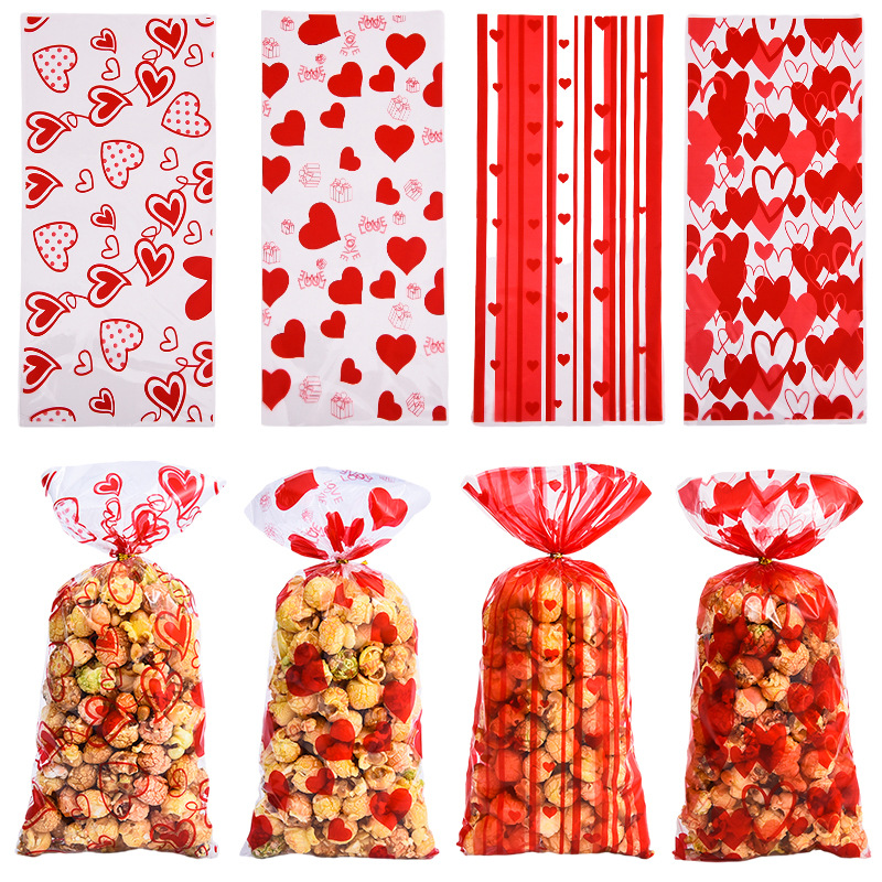 In stock Valentine's Day opp flat pocket four-in-one printed cellophane candy packaging bag biscuit baking plastic bag
