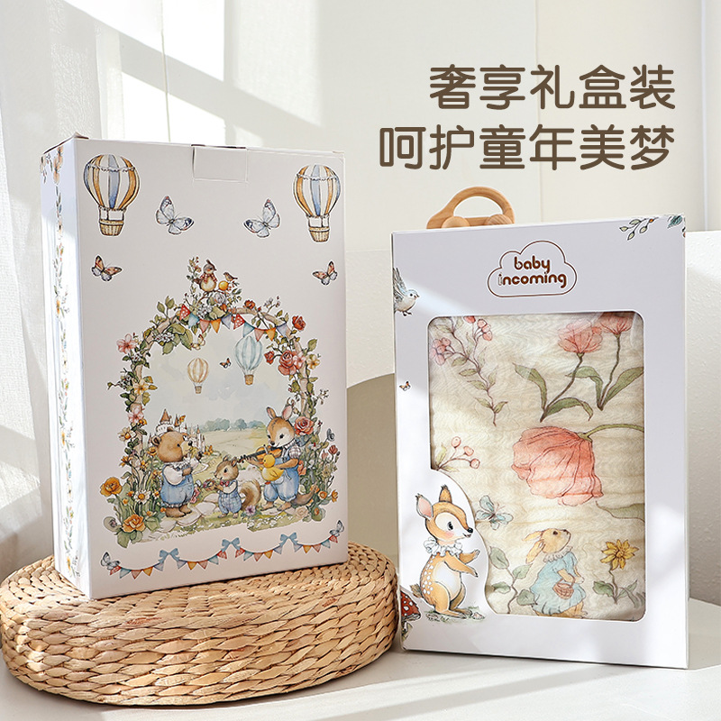 Picture of baby bath towel class a bamboo cotton seersucker soft six layer baby bath wrap children's cartoon printed small blanket