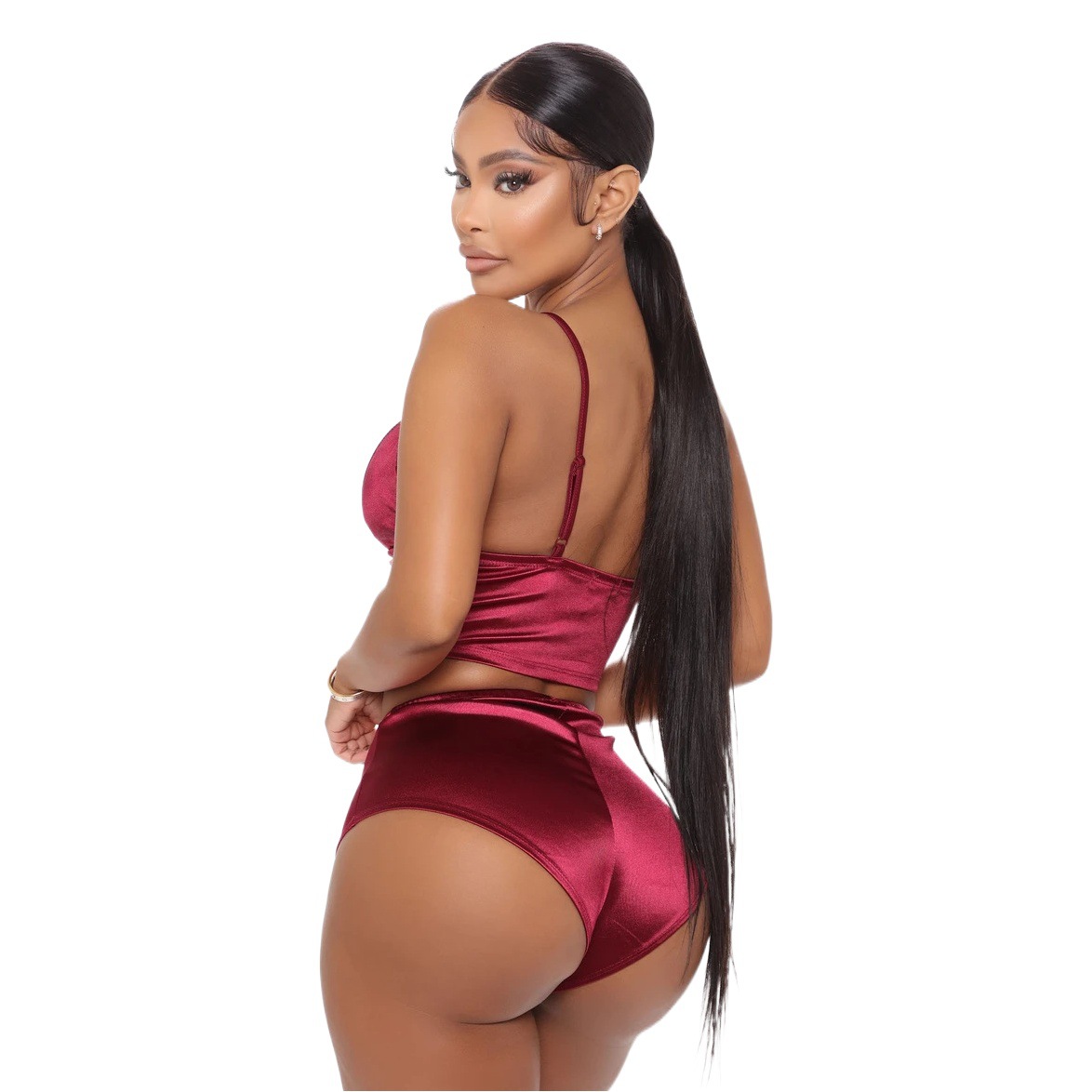 European and American foreign trade cross-border satin split home sling two-piece perspective sexy underwear Amazon a generation of hair