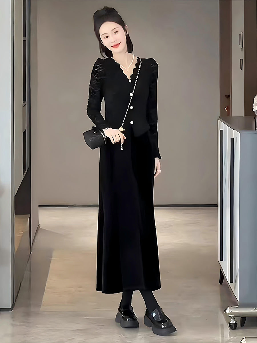 Velvet Skirt, Women's Thickened Autumn and Winter 2024 New Style, Hip-Hugging Midi High-Waisted Black Straight Skirt