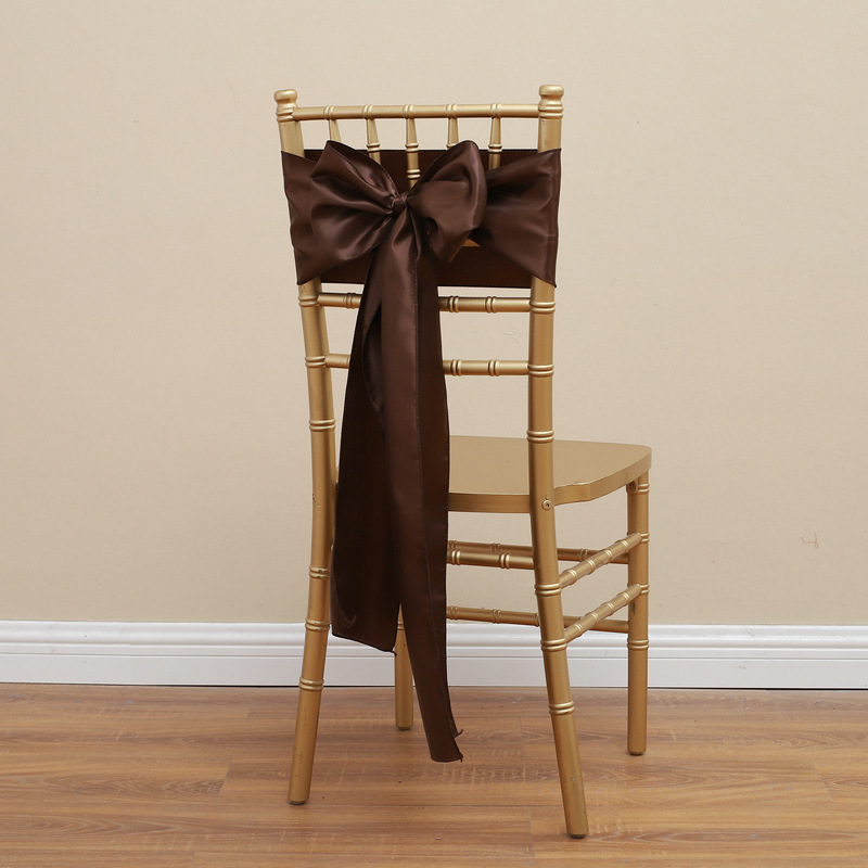 Picture of Chair Cover Bow Tie Hotel Wedding High-end Light Luxury Red Chair Back Flower Decoration Satin Diding Ribbon