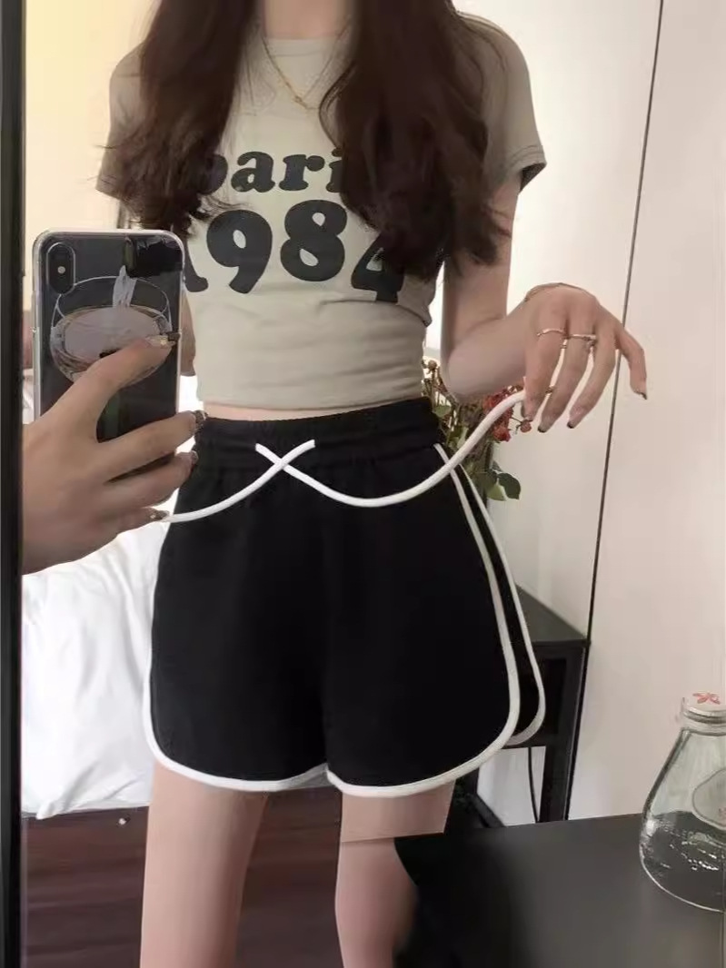 Grey Shorts Women's Casual Pants Hot Pants Summer Spring Waist Loose Wide Leg Pants Sports Pants All-match Trendy Three-part Pants