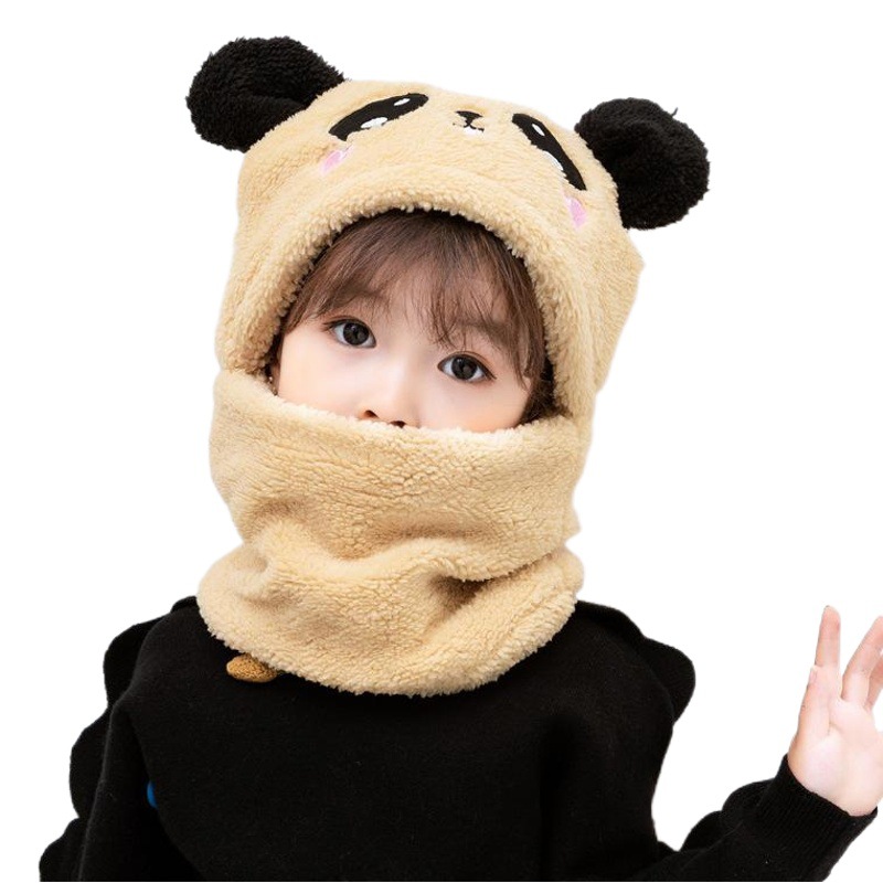 Children's Hat Autumn and Winter Boys' and Girls' Ear Protection Hat Scarf One-piece Cute Super Cute Baby Hat Fleece Ear Cotton Hat