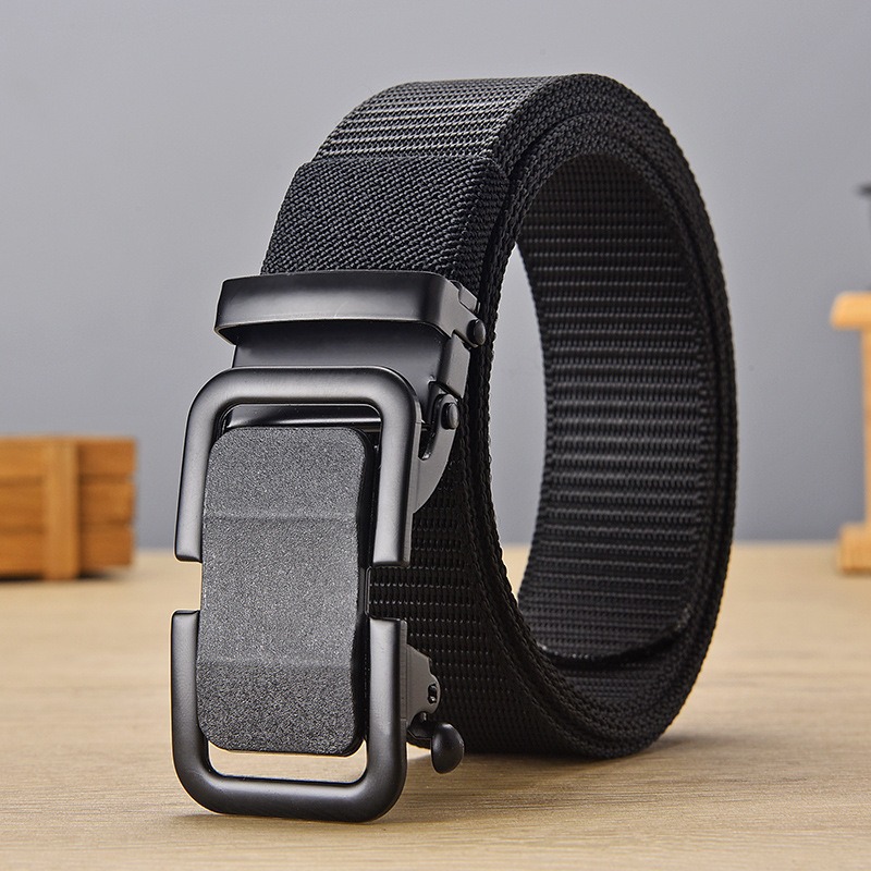 Men's Casual Nylon Belt Toothless Automatic Buckle Caution Pants Belt Foreign Trade Simple Multifunctional All-match Pants Belt