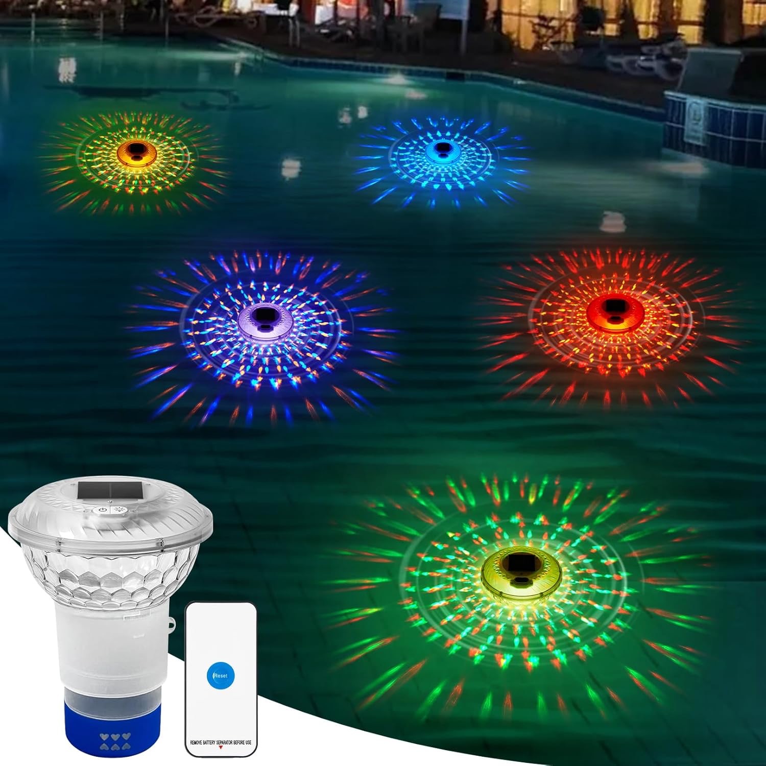 2025 New Creative Outdoor Solar Pool Light Rgb Colorful Remote Control Projector Light Water Float Night Light