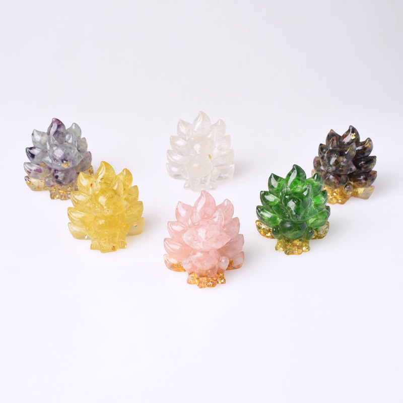 Picture of Natural Crystal Gravel Nine Tail Fox Doll Original Home Car Ornaments Living Room Bedside Gift Couple Gift