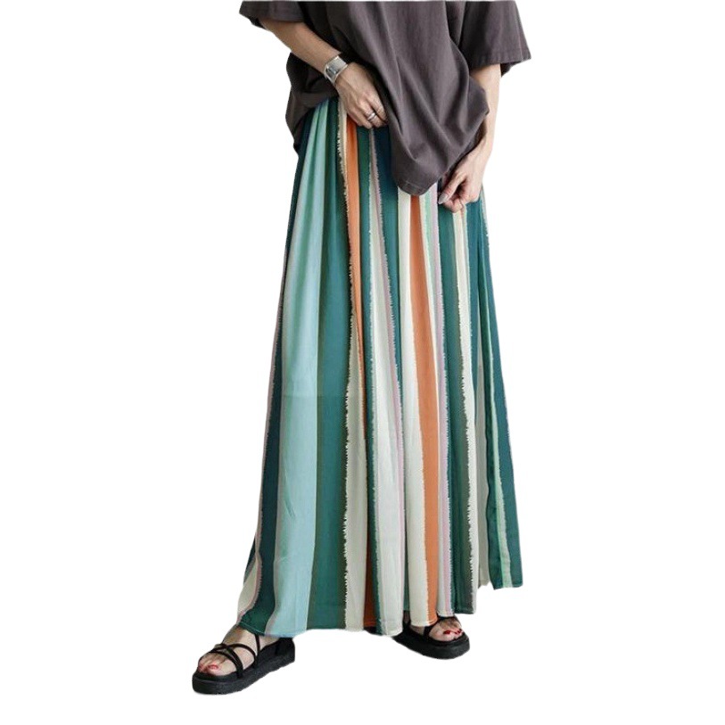 Summer 2023 Japanese New Striped Long Skirt A- line Large Swing Long Skirt