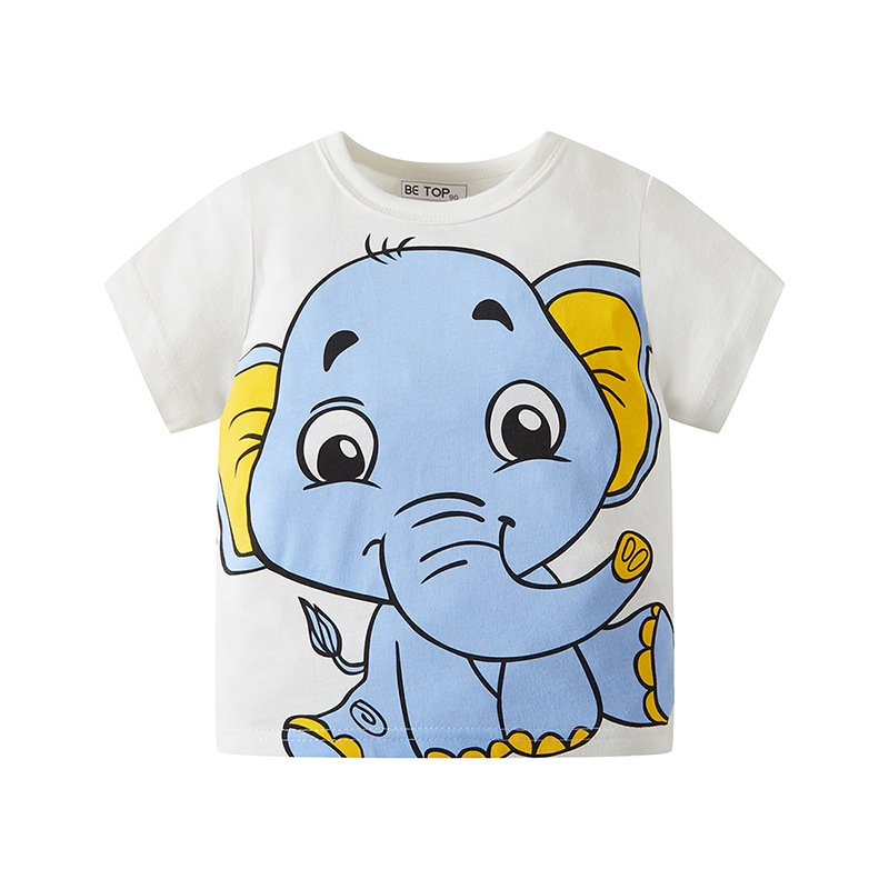 Picture of Summer Kidsren's Clothing Kidsren's Half-Sleeved Cartoon Elephant Pattern Boys Short-Sleeved t Baby Pure Cotton Clothes One Piece Drop Shipping