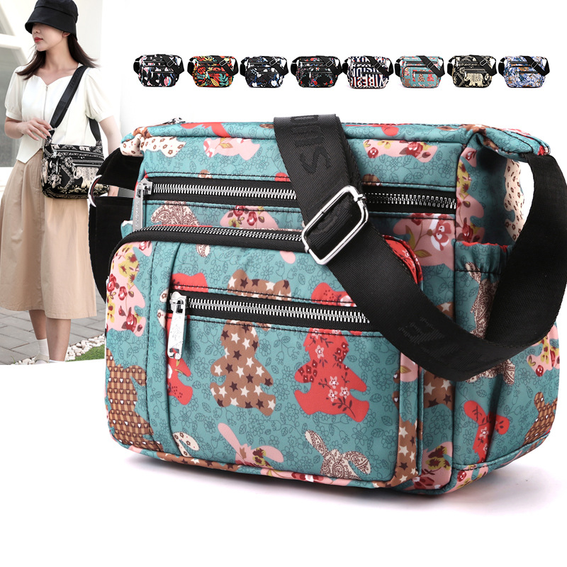 Fashion Printed Waterproof Nylon Cloth Bag Casual Travel Crossbody Bag Large Capacity Women's Shoulder Bag All-match Street Shopping Bag