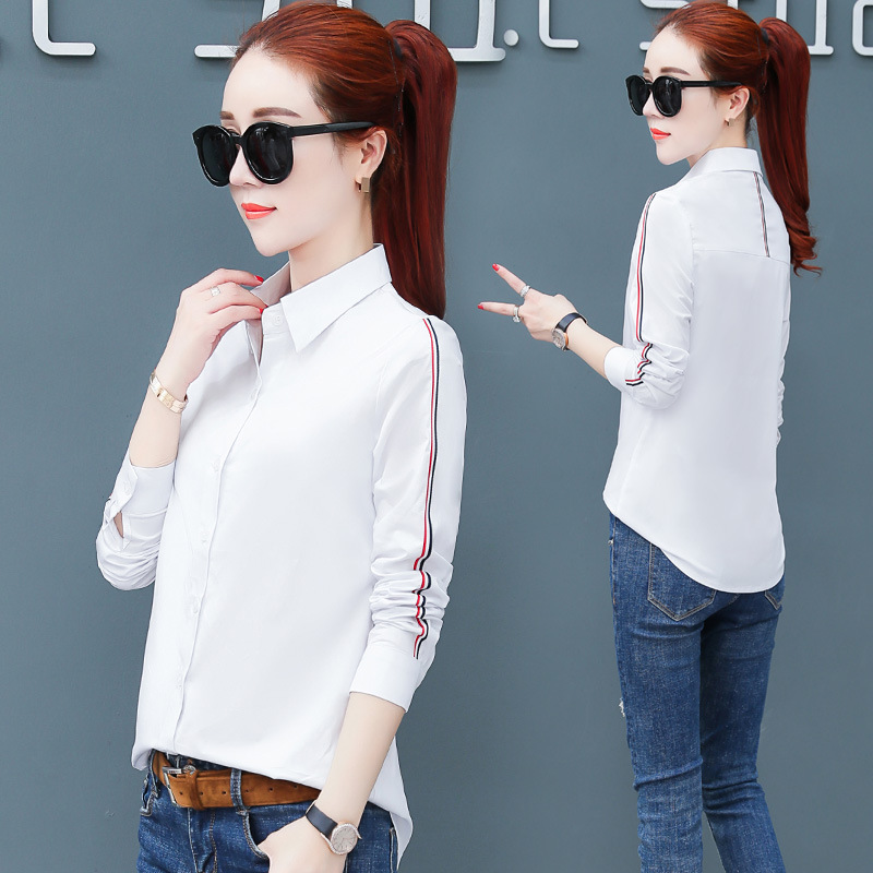 White Shirt Women's Professional Long-sleeved Autumn New Korean Style Pure Cotton Shirt Simple Commuting OL Slim-fit Base Top for Women
