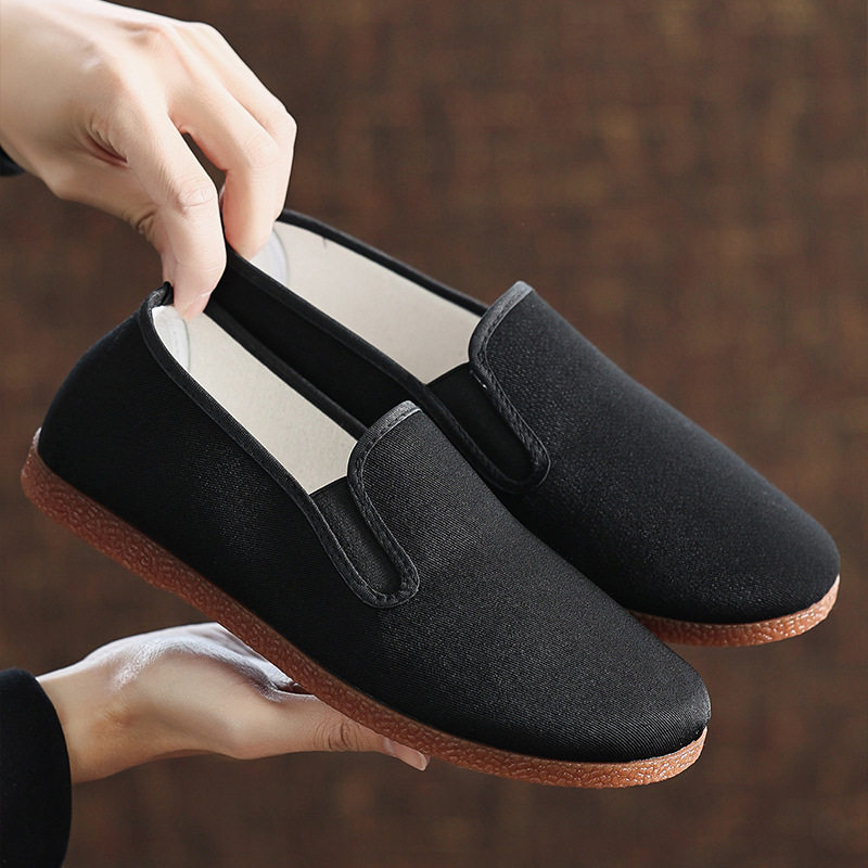 Old Beijing Cloth Shoes Soft Sole Comfortable Men's Cloth Shoes Traditional Flexible Mouth Towel Wear-Resistant Black Work Shoes Ox Sole