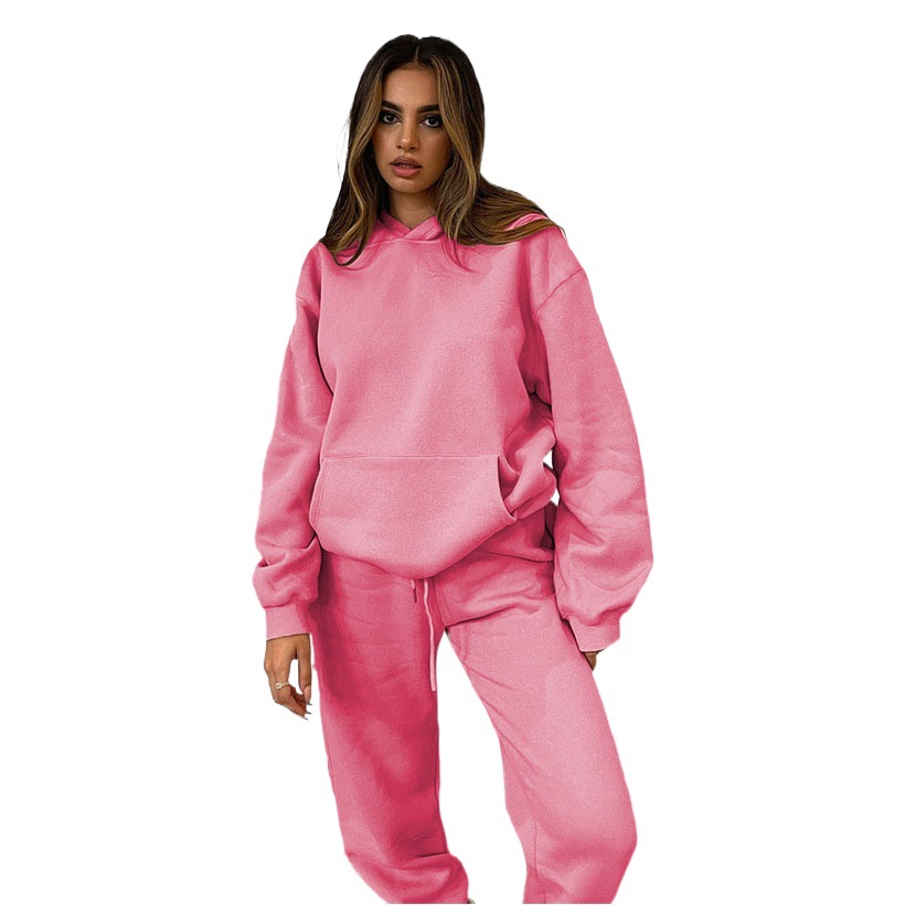 211253 New Cross-border European and American Autumn and Winter Solid Color Hooded Pullover Long Sleeve Sweat Cotton Fashion Pants Set