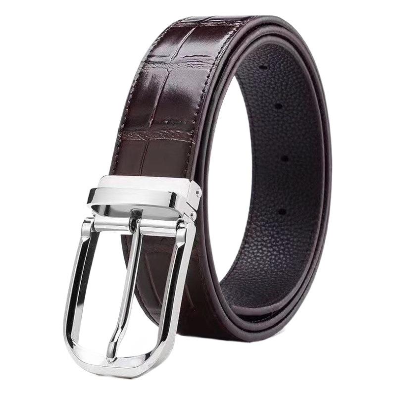 Cross-border foreign trade best selling men's first layer cowhide pin buckle perforated casual Joker crocodile pants belt a generation of hair