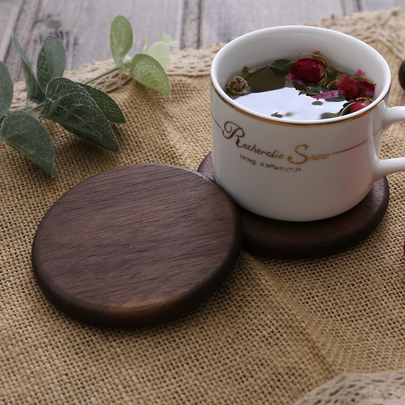 Picture of Creative Wooden Coaster Logo Engraved Fixed Wooden Tea Tray Cup Holder Tea Mat Wooden Tea Holder Japanese Heat Insulation Mat