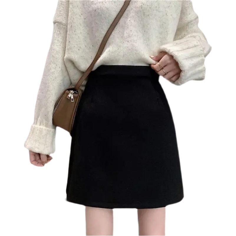 Casual Skirt Women's 2022 Autumn and Winter Anti-slip Short Skirt High Waist All-match A- line Skirt Small Black Hip Skirt