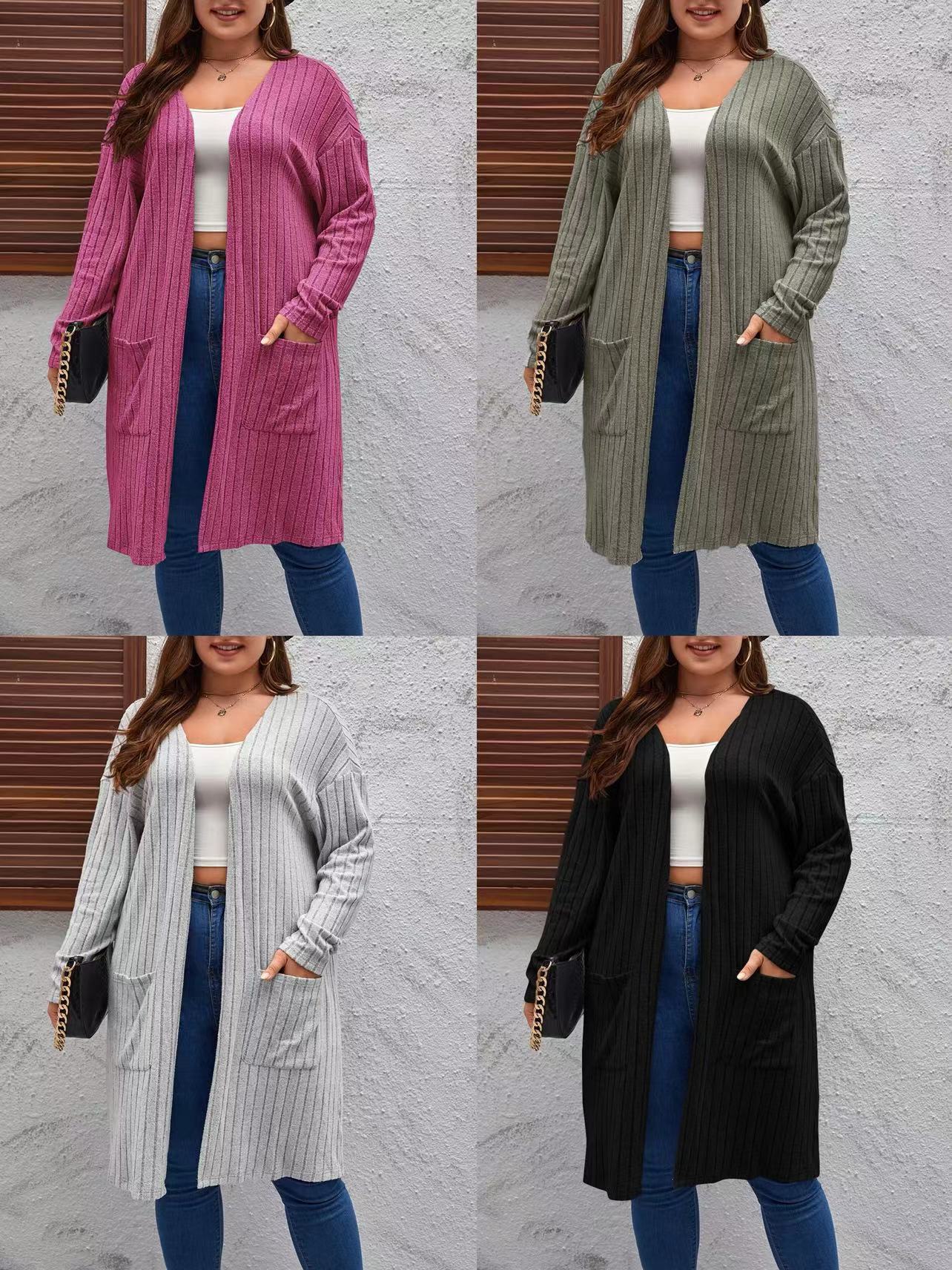 Spring and Summer 2024 Europe and America Cross-border Amazon New plus size Casual Long Sleeve Pit Scrub Cardigan Jacket