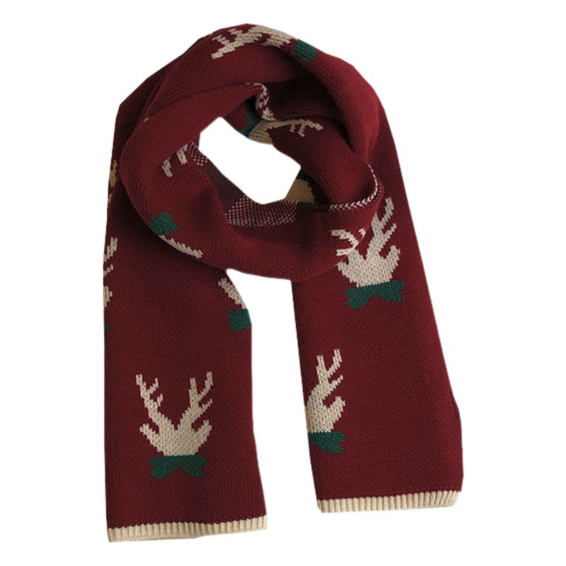 Christmas Gift Red Deer Scarf for Women Versatile Autumn and Winter Warm Extended Ins Student Cute Skin-Friendly Scarf