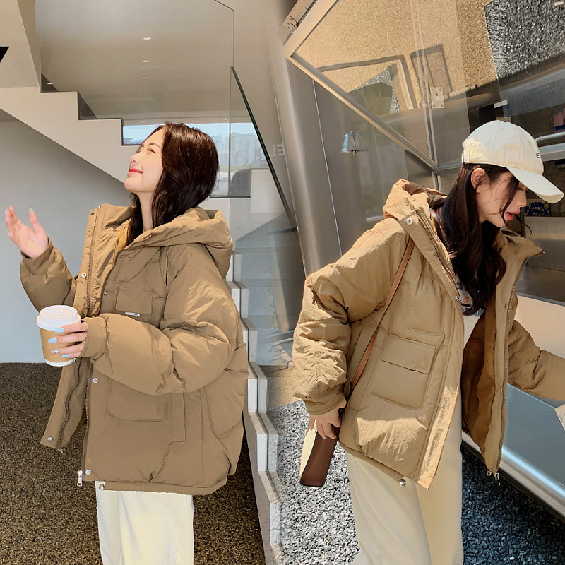 Picture of 2022 New Short Hooded Pocket Down Cotton Clothes Women's Clothing Students Winter Loose Large Size Thick Coat Coat Trendy