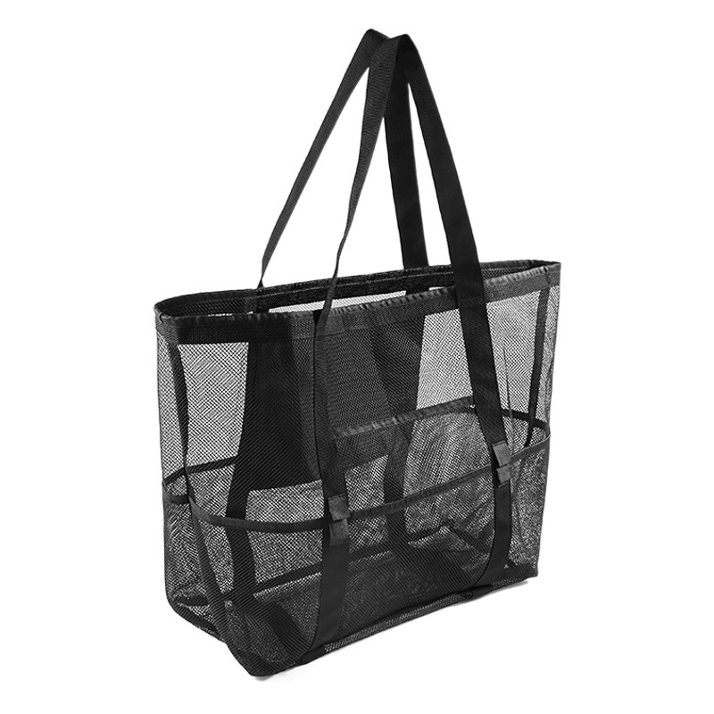 Cross-border hollow mesh beach bag shoulder portable travel wash bag fitness swimming storage bag 8 pockets Beach