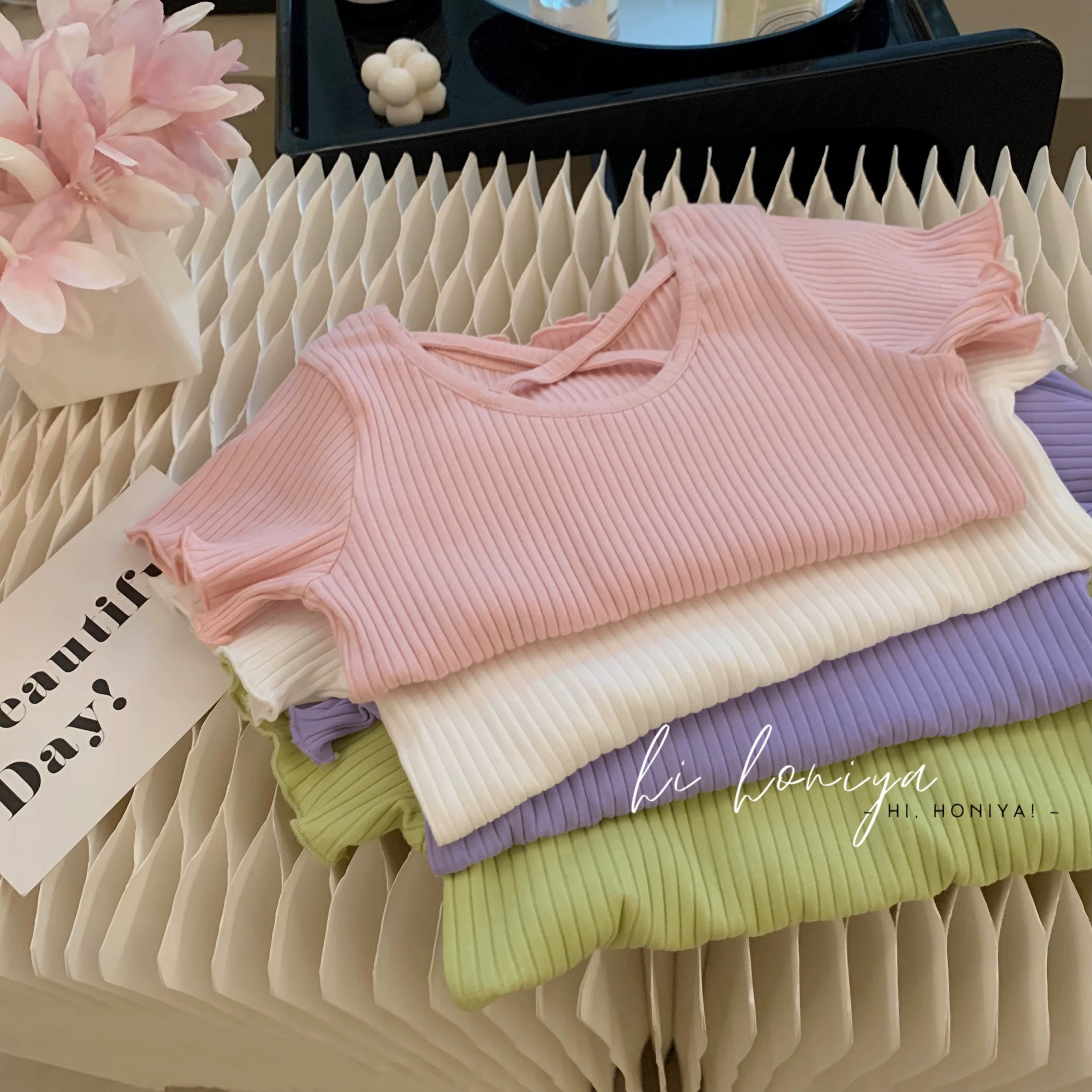 Picture of Girls' Summer Dress suit 2023 New Arrival Female Baby Korean Style Fashionable Short-sleeved Girl's Flower-bud Pants Summer Two-piece Set