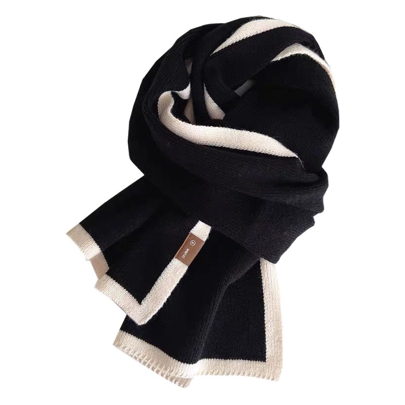 White color scarf 2021 Winter new sense of knitted wool scarf small design Joker boys and girls