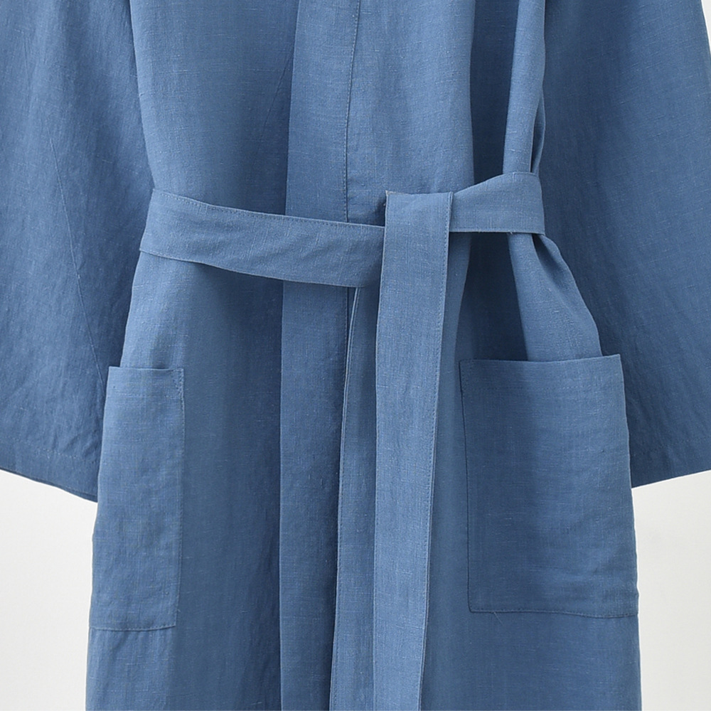 Picture of Spring and Summer Gastrodia Linen Bathrobe Bathrobe Pajamas Nightgown Home Clothing Absorbent Breathable Skin-friendly Bacteriostatic Sensitive Skin