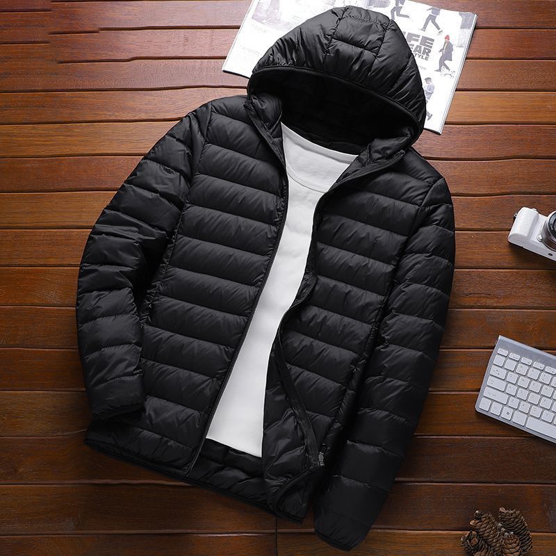 Picture of Middle-aged men's light down cotton-padded jacket short old man's father's outfit middle-aged and old man's stand collar hooded short coat winter clothing