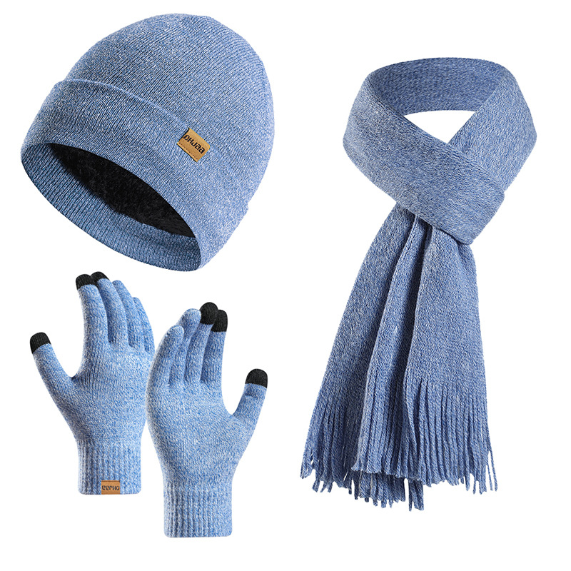 Picture of Amazon's New Set European and American Autumn and Winter Velvet Knitted Hat Scarf Gloves Men's and Women's Warm Wool Three-Piece Set